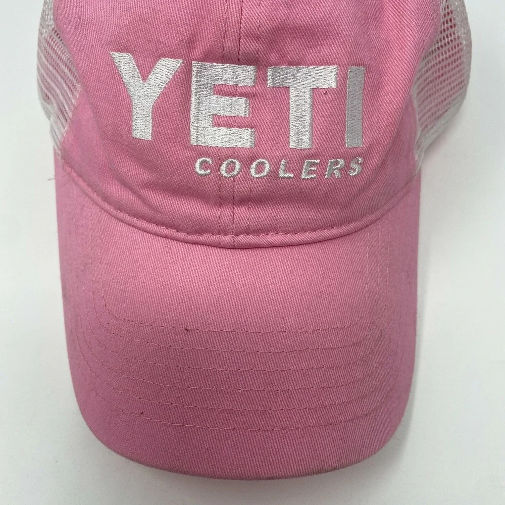 YETI Cooler Pink Embroidered Mesh SnapBack Baseball‎ Cap Hat Trucker Mesh